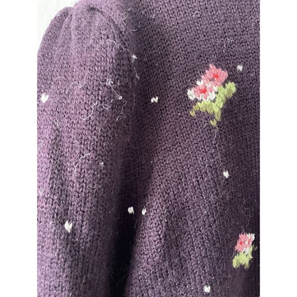 Vintage Herman Geist Hand Embroidered Wool Blend Floral Sweater Padded Size LG - Picture 3 of 10